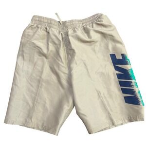 Nike Big Kids XL Tan Swim Trunks Blue Teal Graphic Logo Board Shorts NESSF790